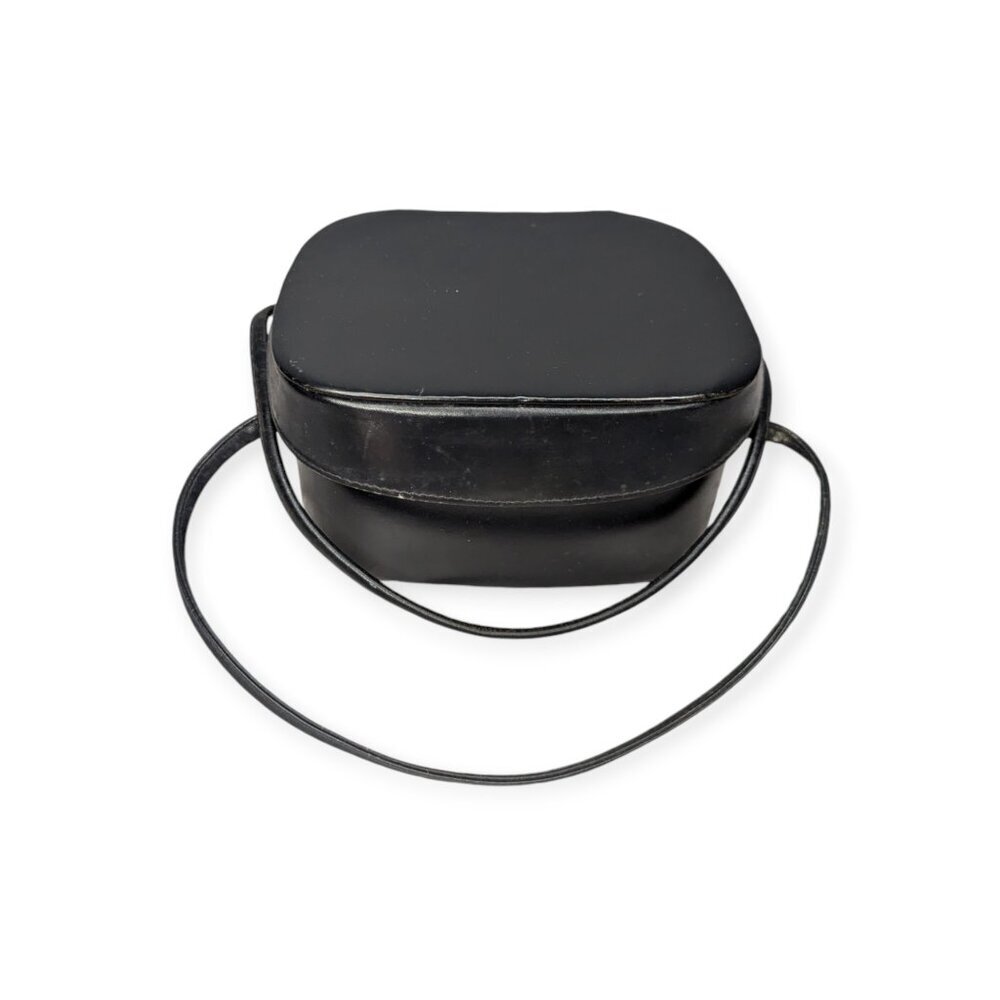 Vintage Black Leather Handbag with Double Handles Snap Closure - Picture 2 of 15